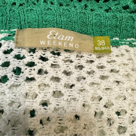 Etam Loose Knit Crochet Cardigan Green and White Stripe size - Picture 3 of 4